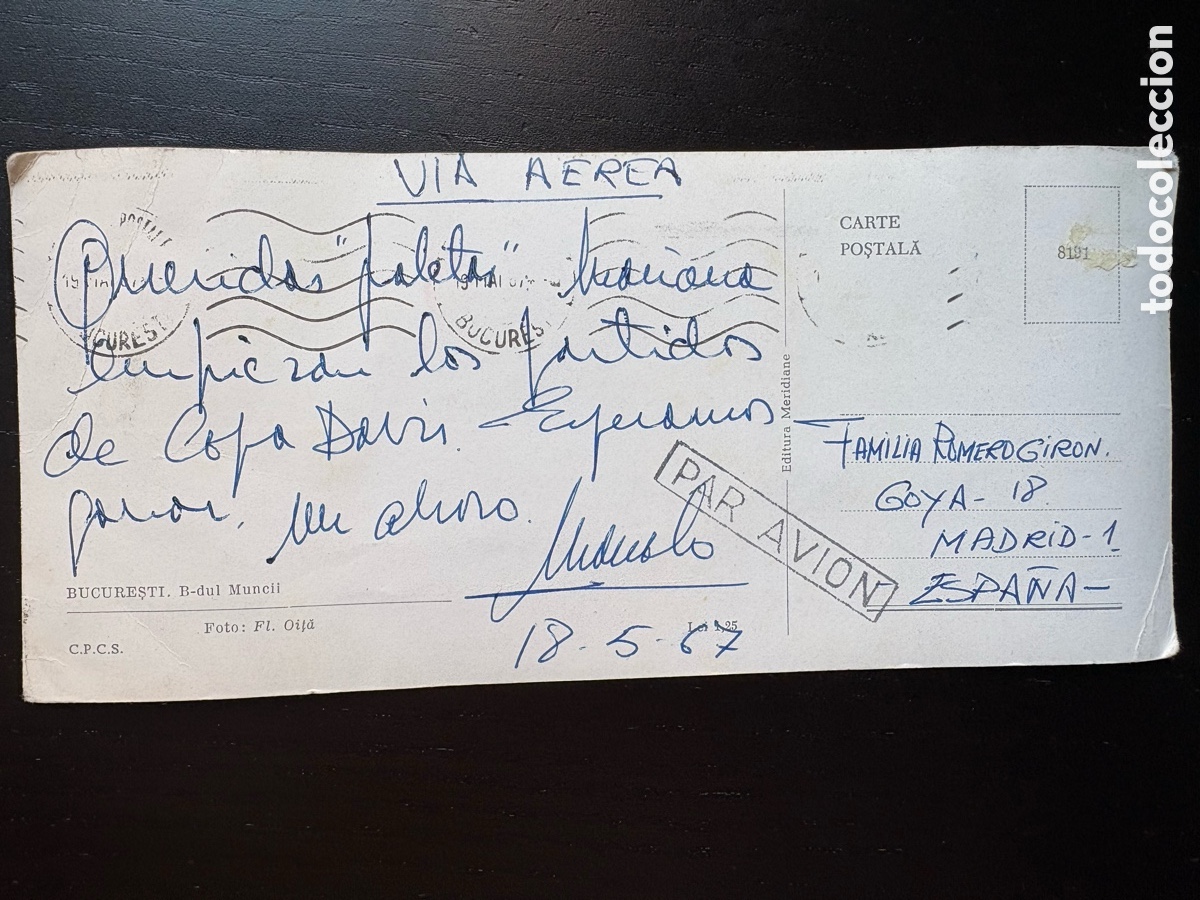 Postales: Postal manuscrita Manolo Santana