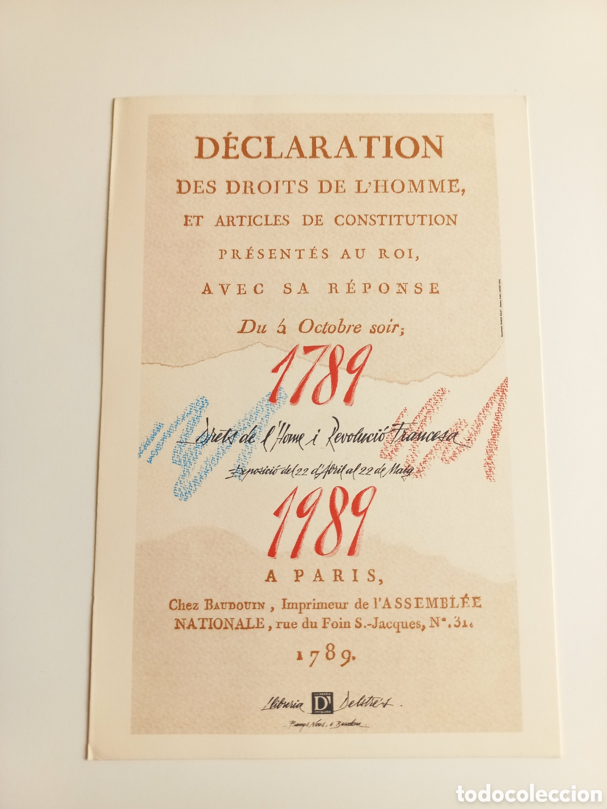 Postales: Postal declaration des droits de l'homme. Llibreria Antiquaria Delstre's. Bibliofilia