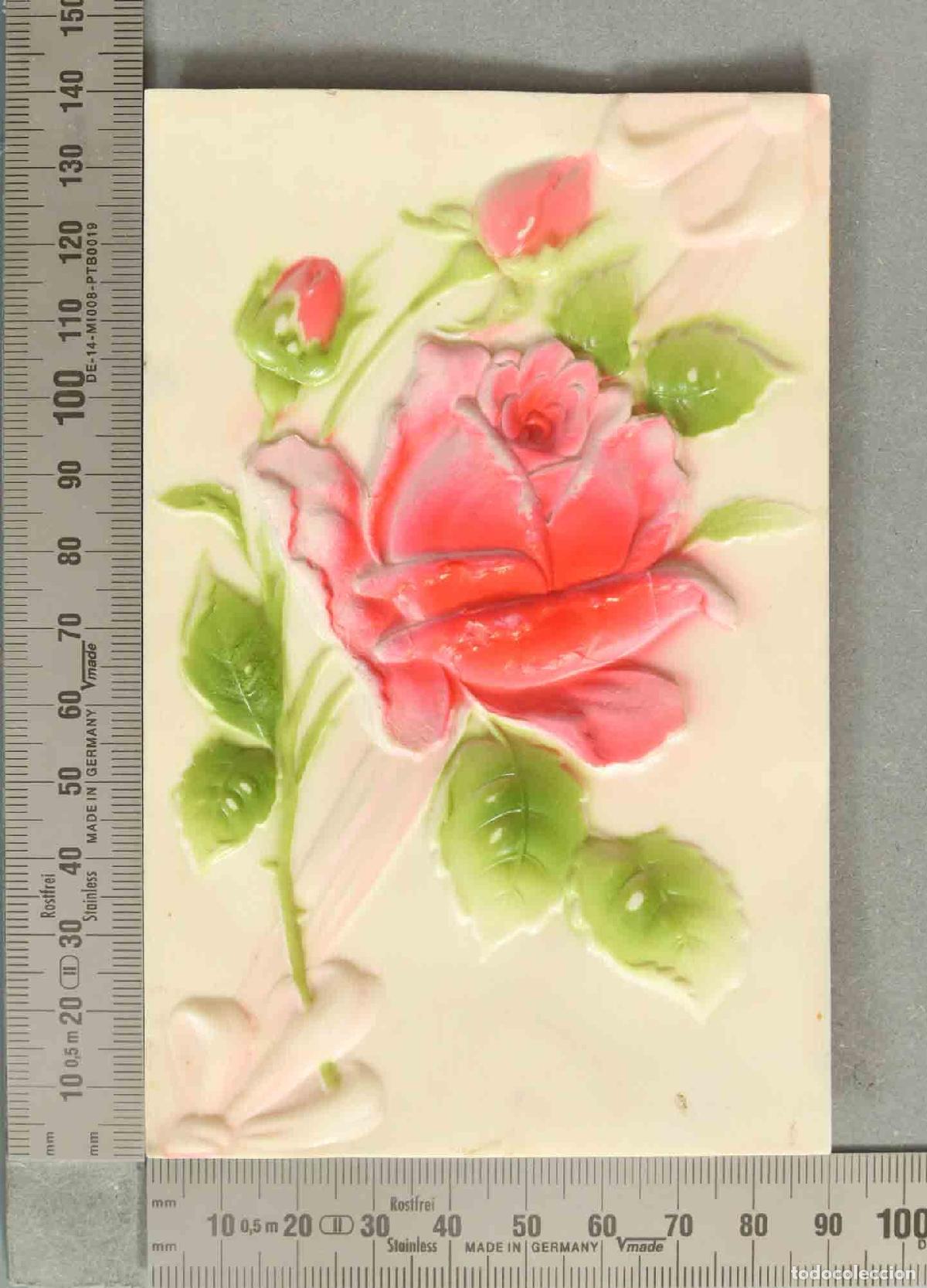 Postales: POSTAL. Rosa en relieve - Modernista - Foto 1
