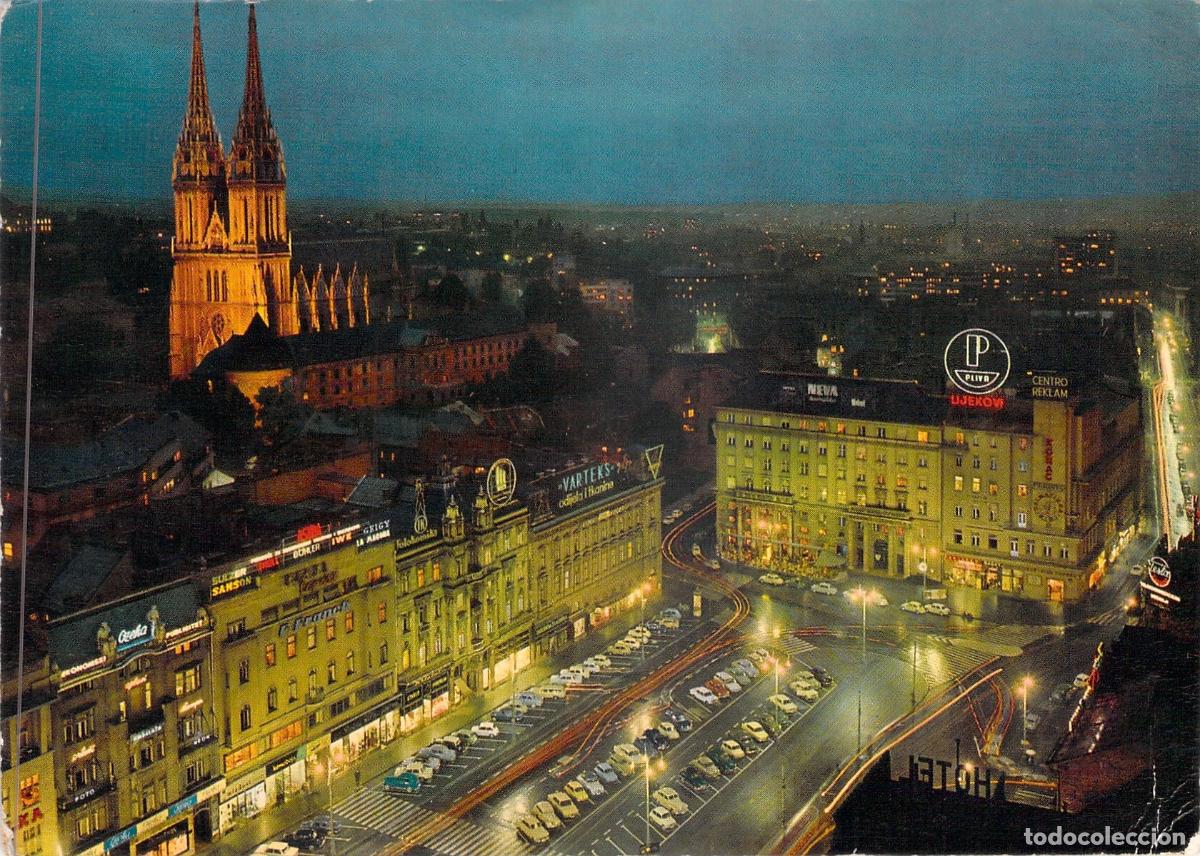 Postales: Postal de Zagreb: Centro de la Ciudad y Catedral de Noche