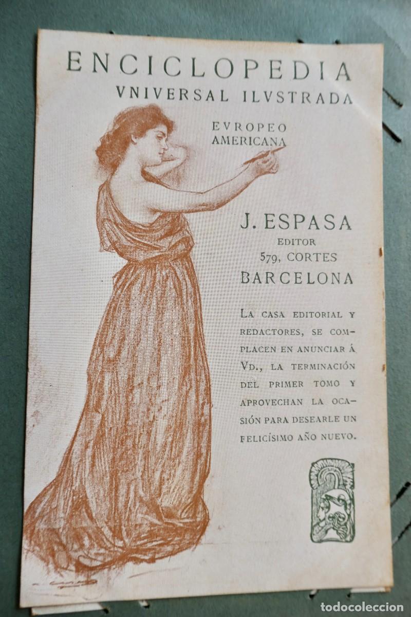 Postales: postal publicitaria hist&oacute;rica famosa Editorial Espasa de Barcelona a principios del siglo XX.