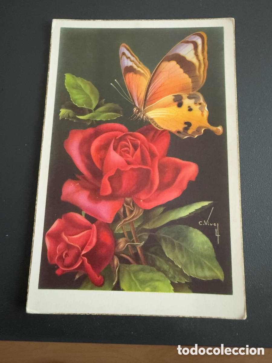 Postales: Postal. FLORES Y MARIPOSA