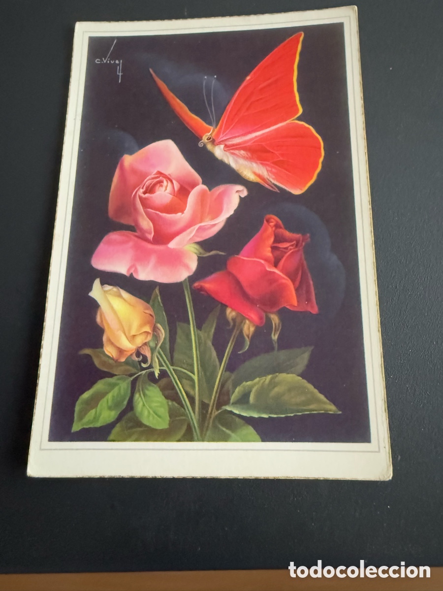 Postales: Postal. FLORES Y MARIPOSA