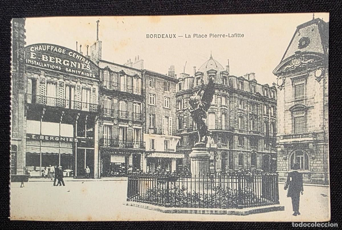 Postales: P.999 Postal antigua Bordeaux La Place Pierre-Laffitte escena urbana con monumento Francia