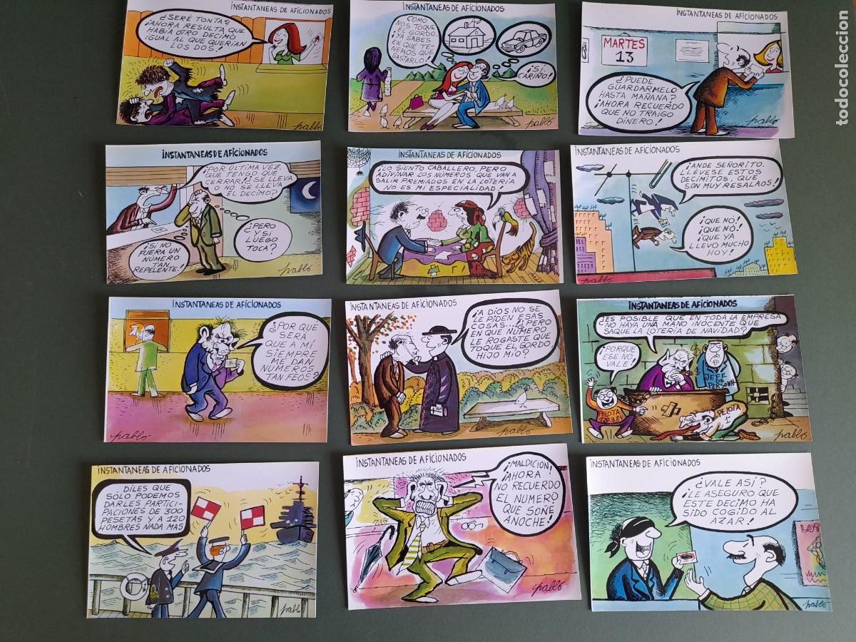 Postales: lote 12 postales loteria nacional: instantaneas de aficionados, pablo, dibujos humoristicos, 1981