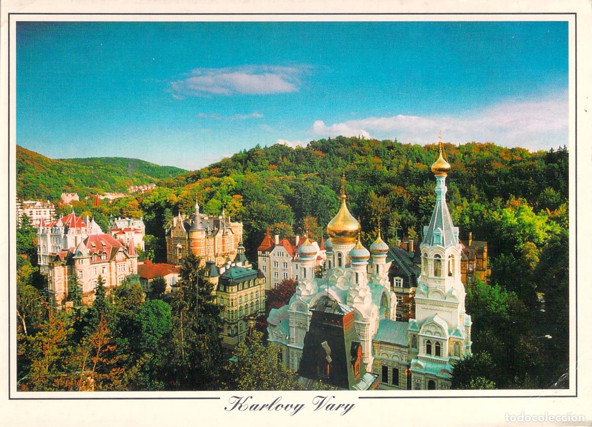 Postales: Postal de Karlovy Vary con Iglesia Ortodoxa y Hoteles Panor&aacute;micos