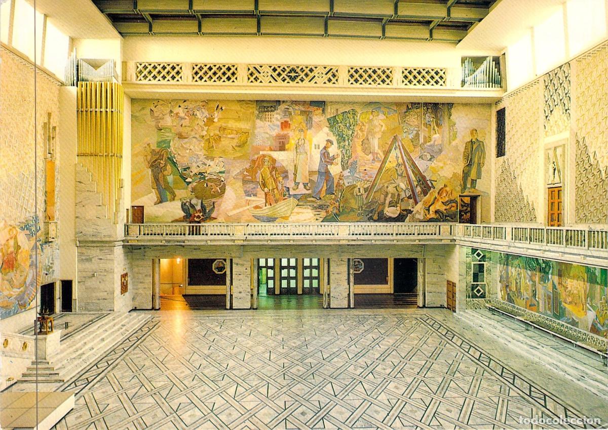 Postales: Postal Ayuntamiento de Oslo Noruega Fresco de Alf Rolfsen