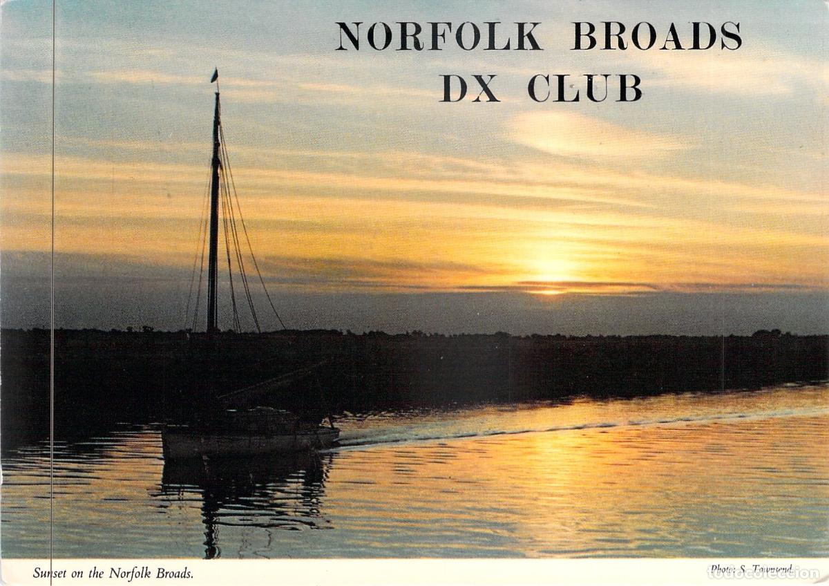 Postales: Postal de Radioaficionado Norfolk Broads DX Club Atardecer
