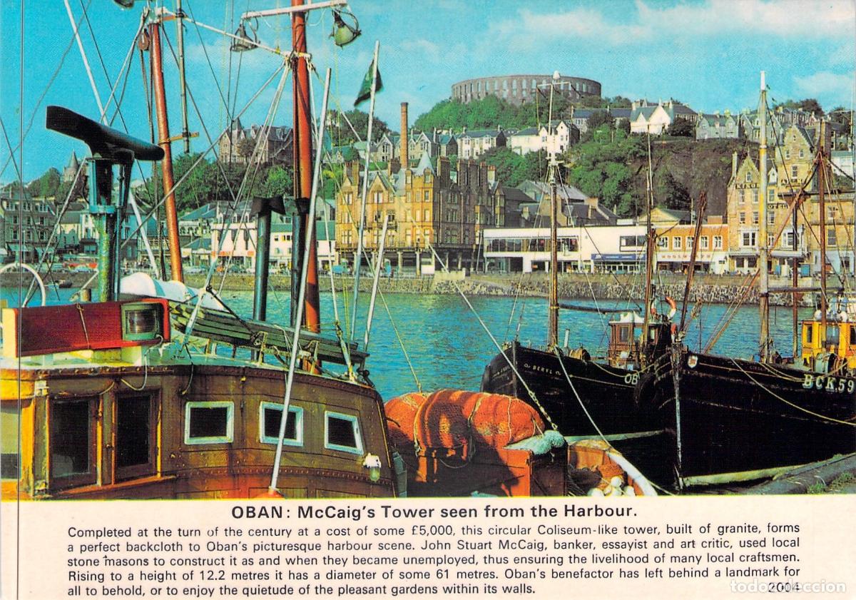 Postales: Postal de Oban: Torre de McCaig y Puerto, Escocia