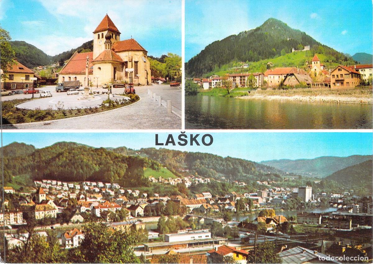 Postales: Postal Multivista de La&scaron;ko Eslovenia Castillo y R&iacute;o Savinja
