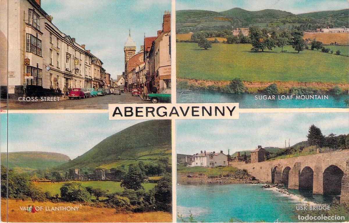 Postales: Postal Multivista de Abergavenny Gales con Puente Usk y Paisajes