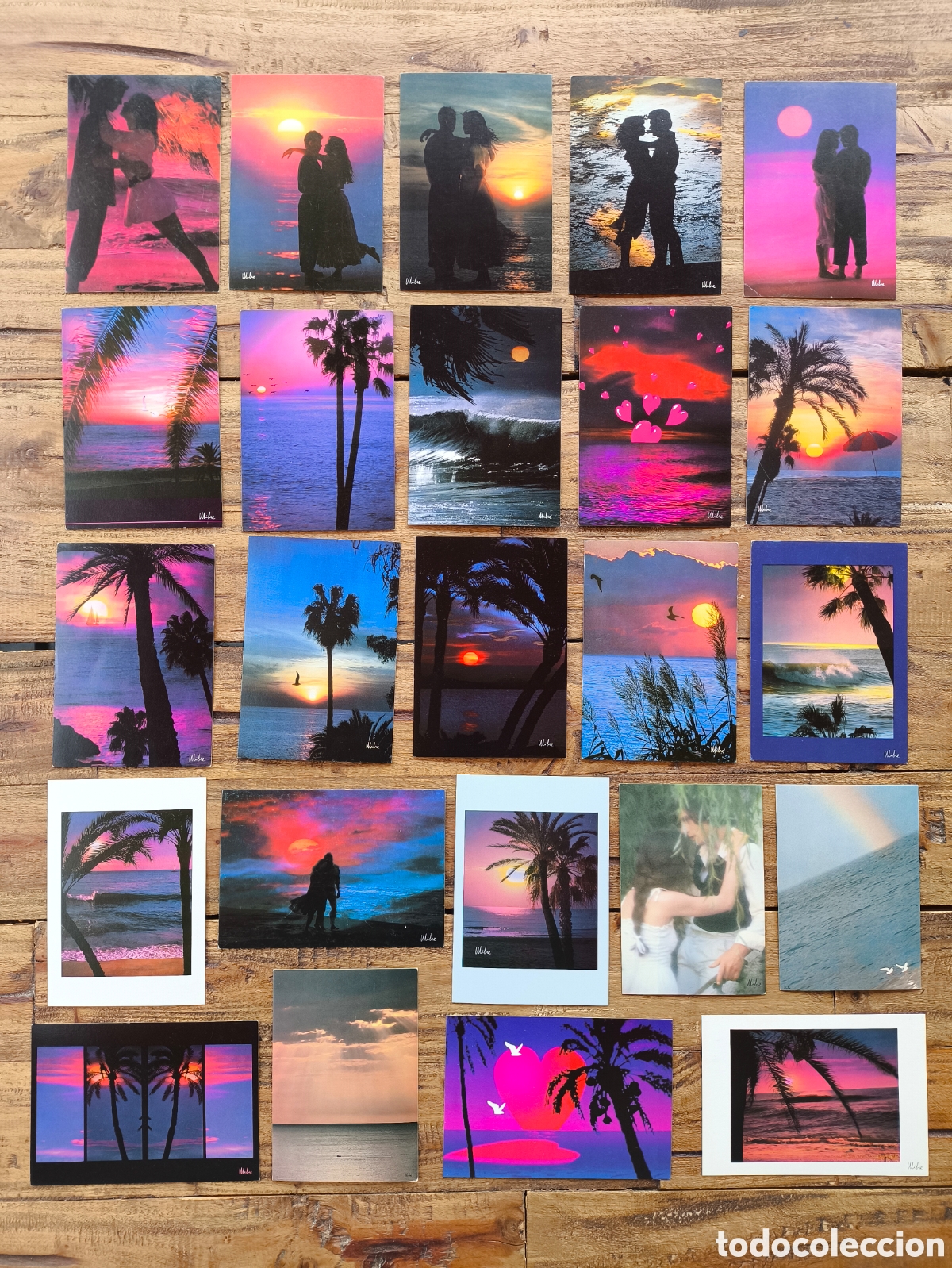 Postales: Lote postales fotogr&aacute;ficas fotograf&iacute;a art&iacute;stica pareja playa atardecer palmeras Photo L. & L. Mibre