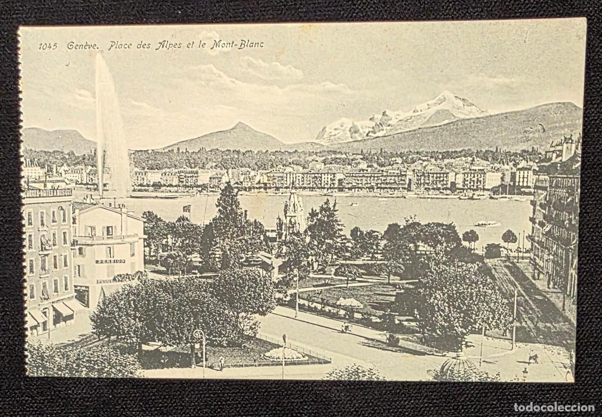 Postales: P.1009 Antigua Postal Gen&egrave;ve Place des Alpes et le Mont-Blanc Suiza Georges Jager Vintage