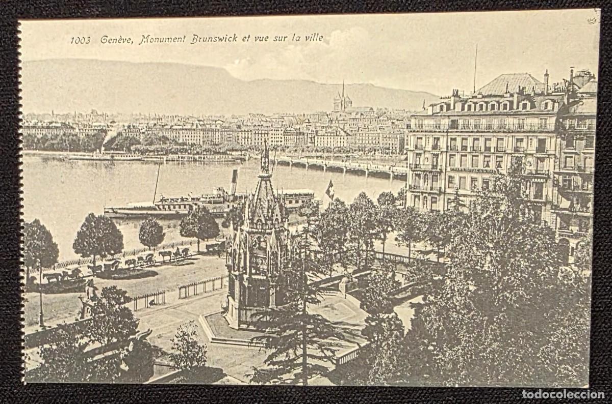 Postales: P.1015 Antigua Postal Gen&egrave;ve Monument Brunswick y Vista de la Ciudad Suiza Vintage