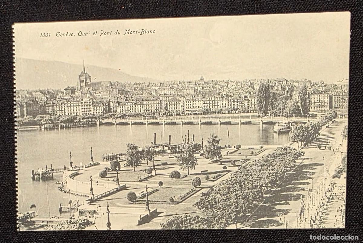 Cartoline: P.1016 Antigua Postal Gen&egrave;ve Quai y Pont du Mont-Blanc Ginebra Suiza Vintage