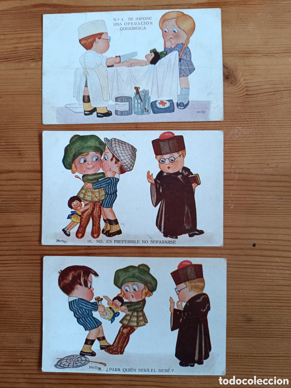Postales: Lote de&nbsp;3 tarjetas c&oacute;micas vintage&nbsp; del artista&nbsp;Herzig