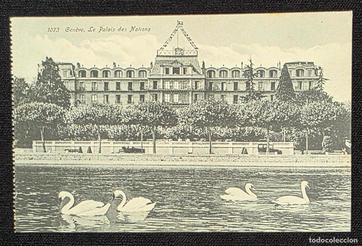Postales: P.1018 Postal Antigua Gen&egrave;ve Le Palais des Nations Suiza Cisnes Lago Ginebra