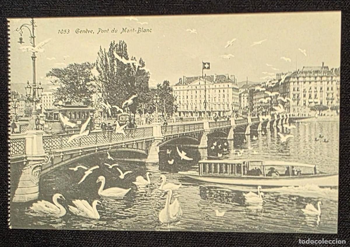 Postales: P.1022 Postal Antigua Gen&egrave;ve Pont du Mont-Blanc Cisnes Lago L&eacute;man Suiza