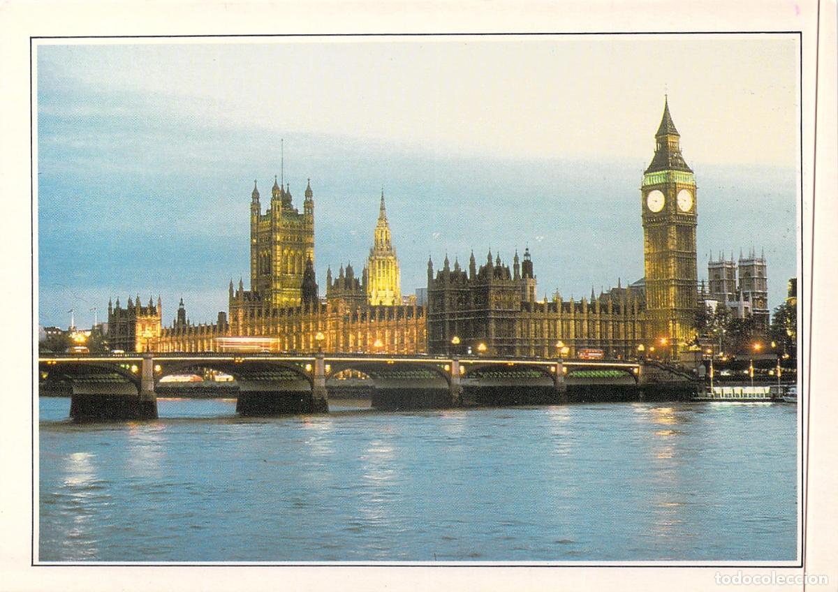 Postales: Postal de Londres: Palacio de Westminster, Big Ben y Puente de Westminster