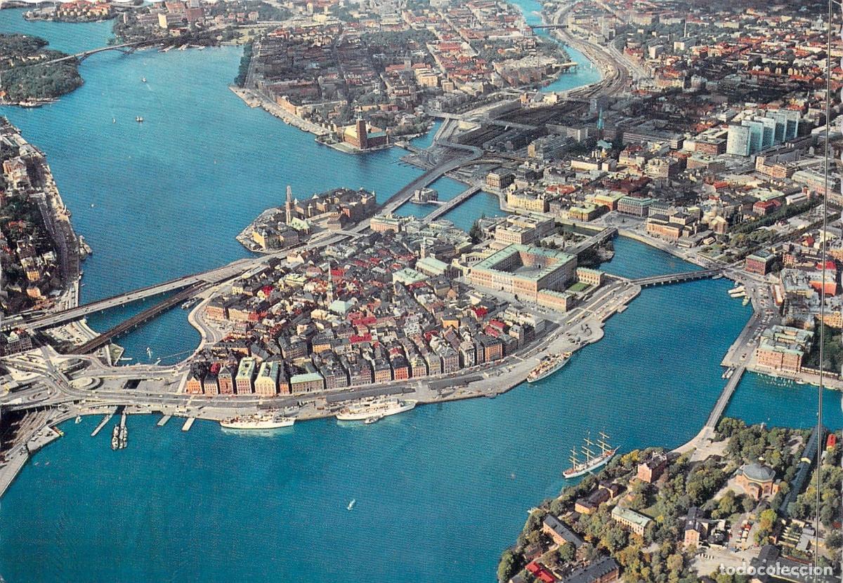 Postales: Postal Vista A&eacute;rea de Estocolmo y Gamla Stan Suecia