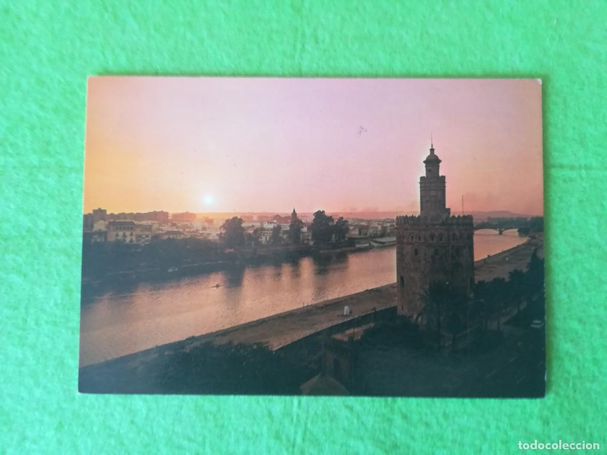 Postales: Postal antigua Sevilla rio Guadalquivir y Torre del oro al atardecer