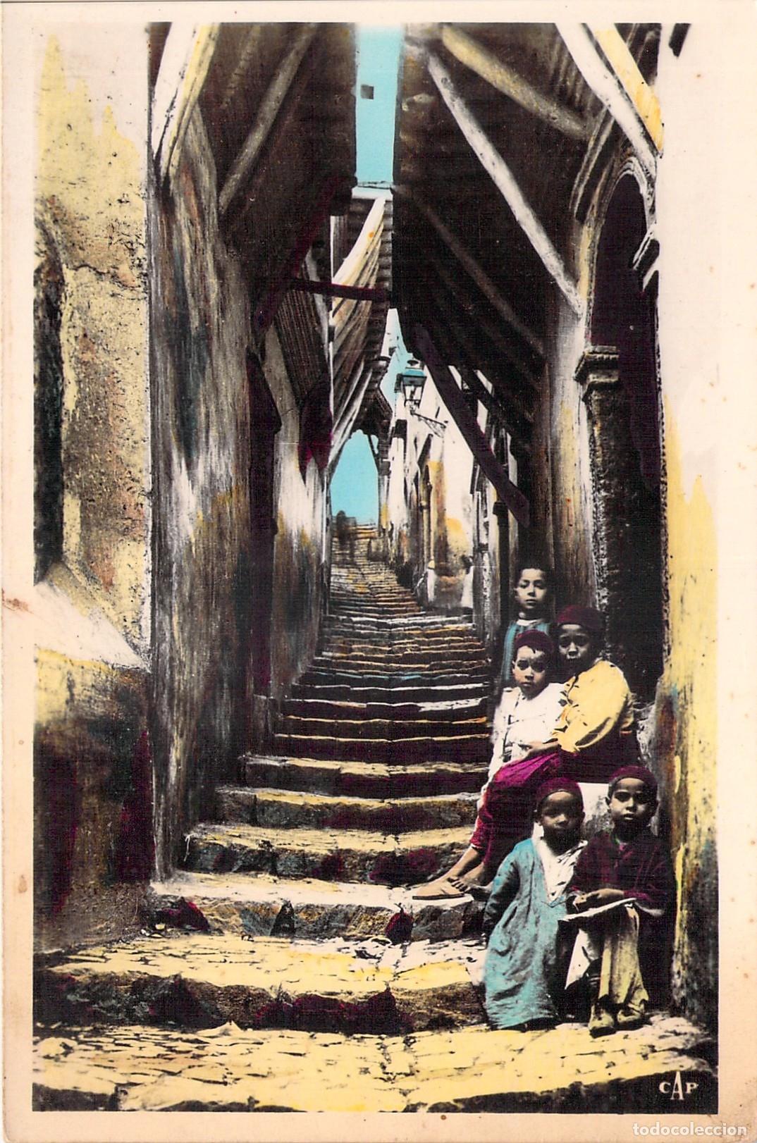 Postales: Postal de Argel: Calle &Aacute;rabe con Ni&ntilde;os en la Casbah