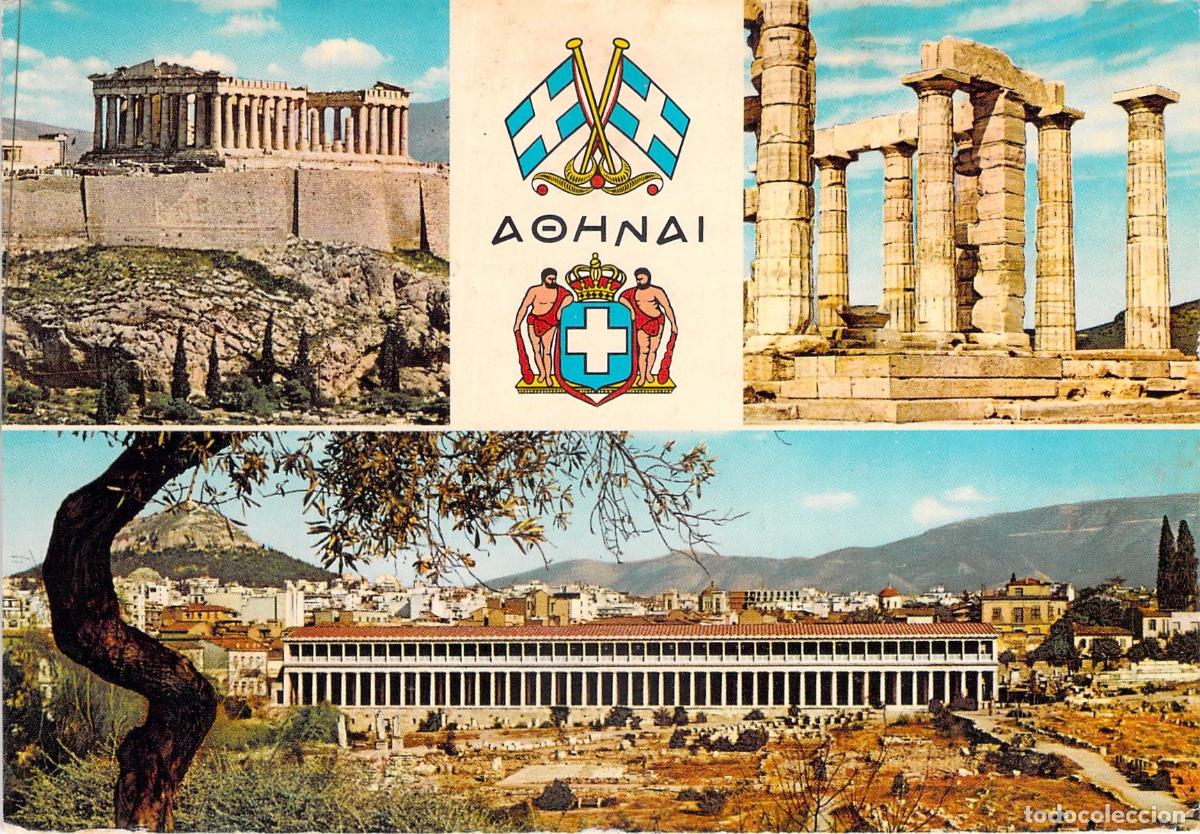 Postales: Tarjeta Postal de Atenas Grecia con el Parten&oacute;n y Templo de Poseid&oacute;n