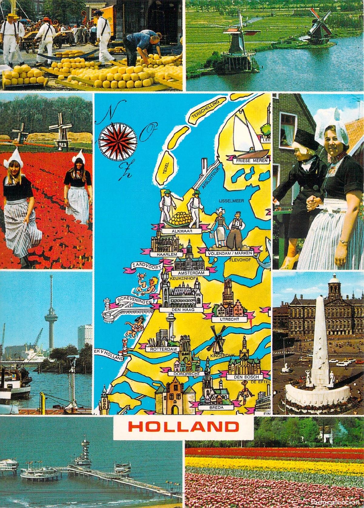 Postales: Postal Multi-vista de Holanda con Mapa y Lugares de Inter&eacute;s