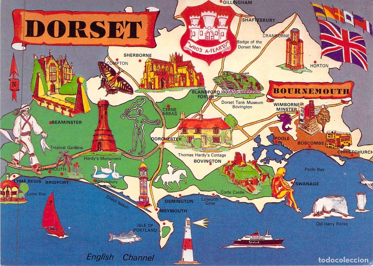 Postales: Postal de Mapa Ilustrado de Dorset Inglaterra Club Radio DX