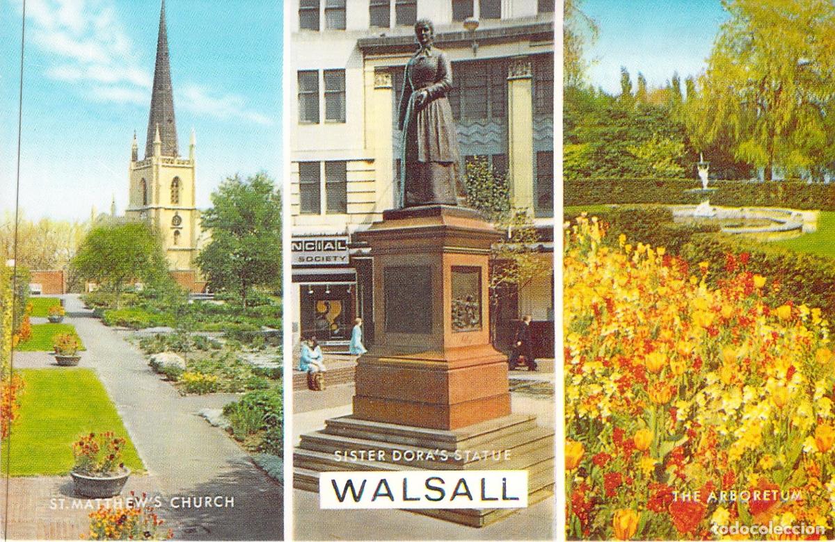 Postales: Postal de Walsall, Inglaterra - Iglesia, Estatua y Arboreto