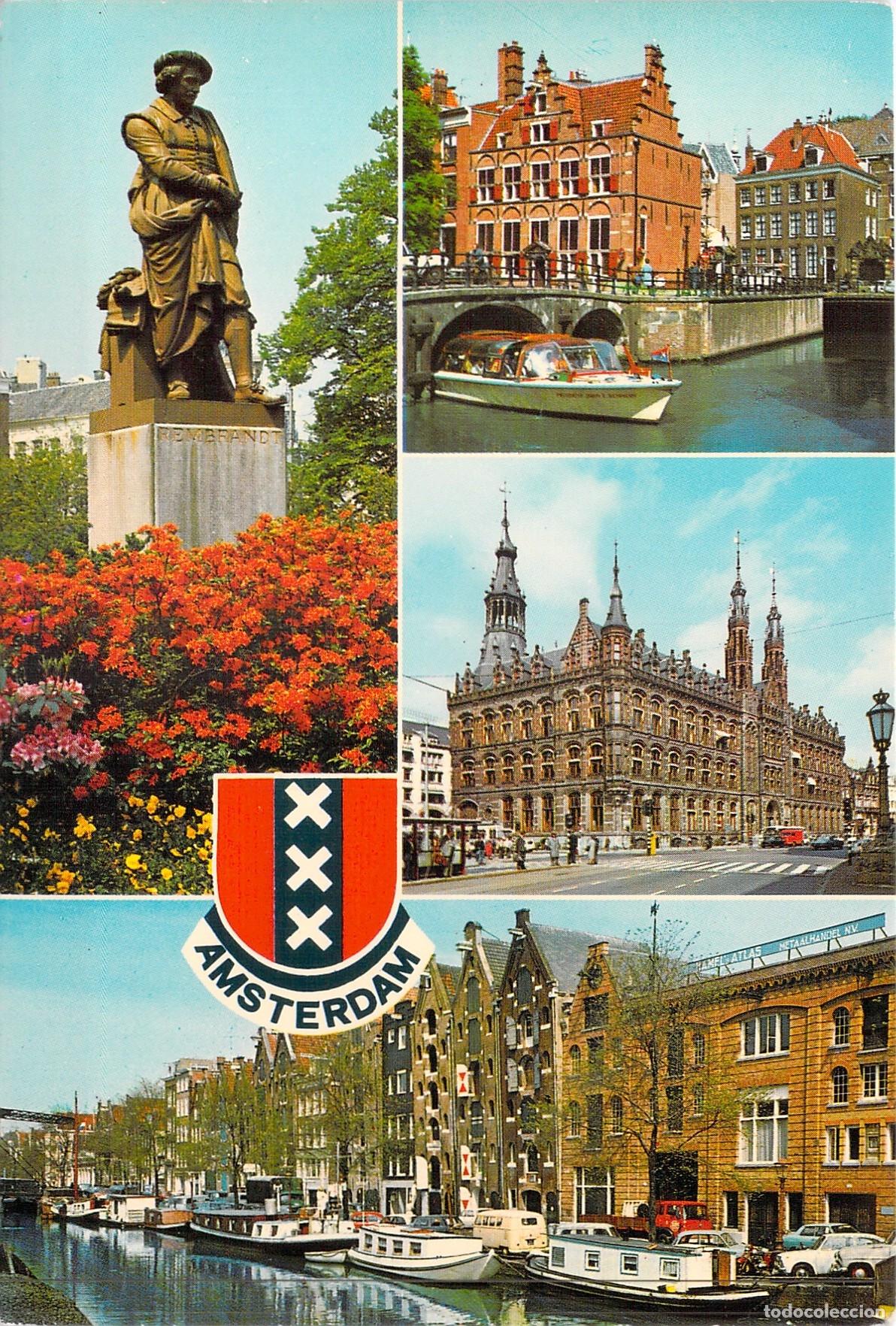 Postales: Postal de Amsterdam con Vistas de Canales y Monumentos Hist&oacute;ricos