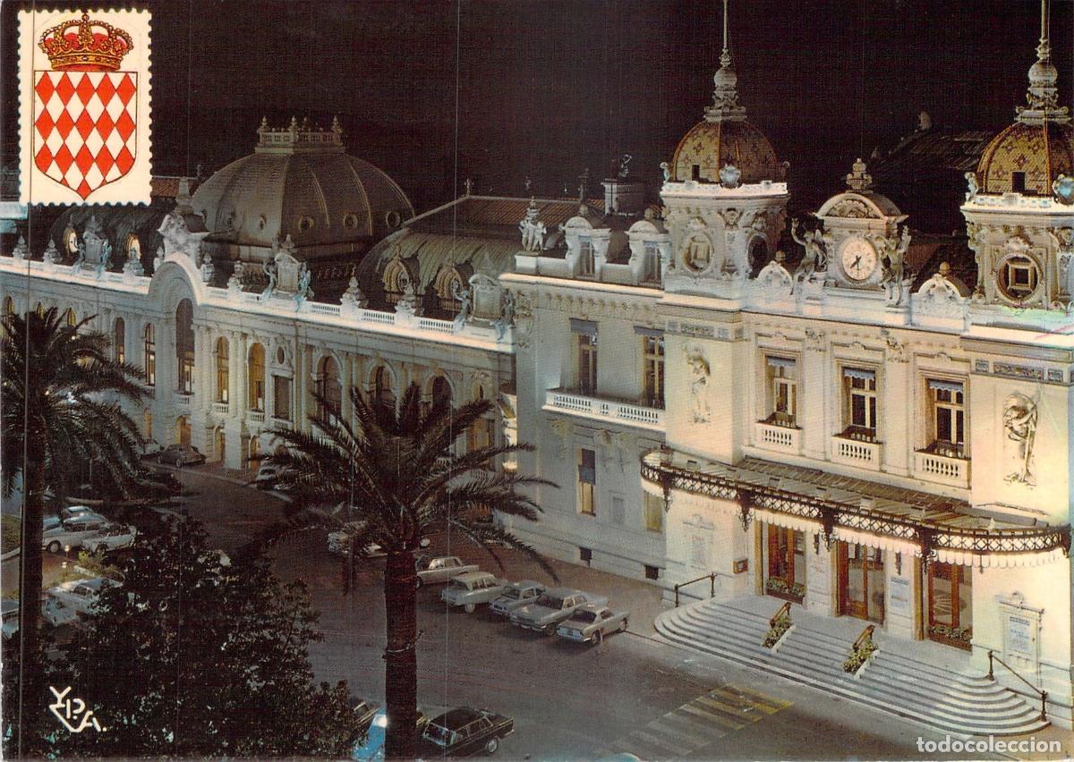 Postales: Postal del Casino de Montecarlo en M&oacute;naco Vista Nocturna