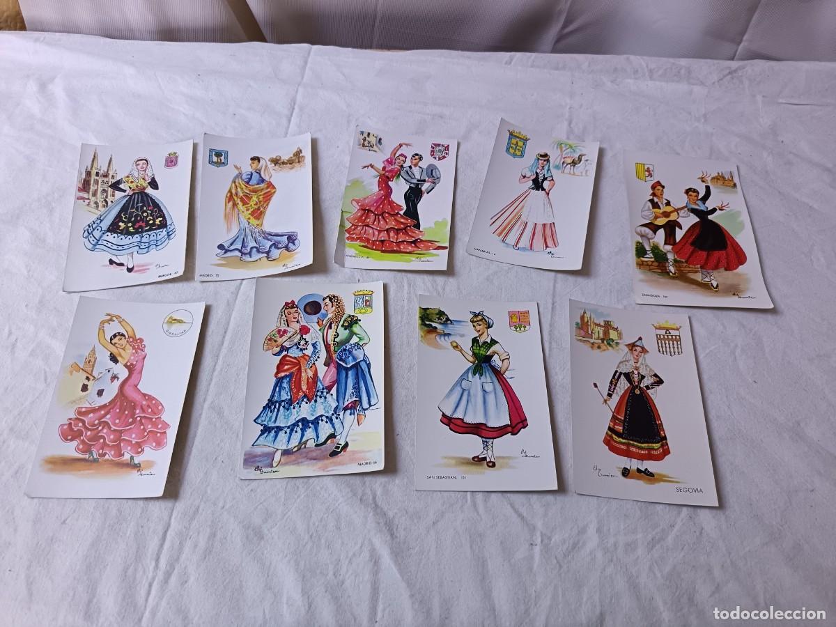Cartoline: Lote de 9 Postales con trajes populares, todas distintas, F. Molina
