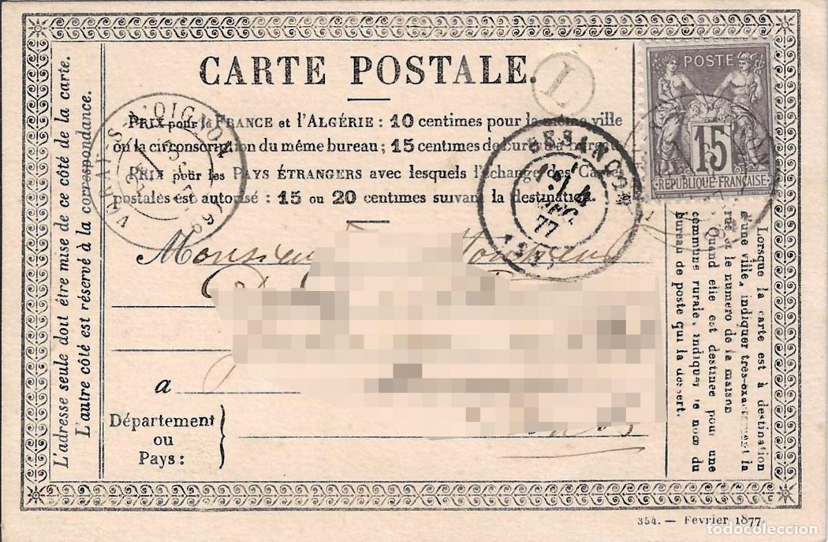 Postales: FRANCE - Entier Postal du 4 d&eacute;cembre 1877 - Foto 2