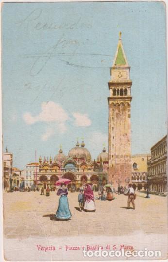 Postais: Venecia. Plaza y Bas&iacute;lica de S. marcos. Franqueada y fechada al dorso en 1900. Destino buenos aires