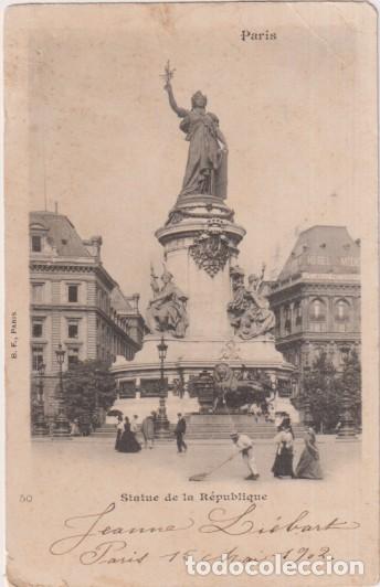 Postais: Estatua de la Rep&uacute;blica. Paris. Fechada en Paris en 1902. Destino: Dos Hermanas (Sevilla)
