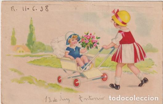 Postales: Postal Infantil. Escrita y fechada al dorso: Barcelona 4 Juny 1938. Destino: Antonio Ribe, Segundo G
