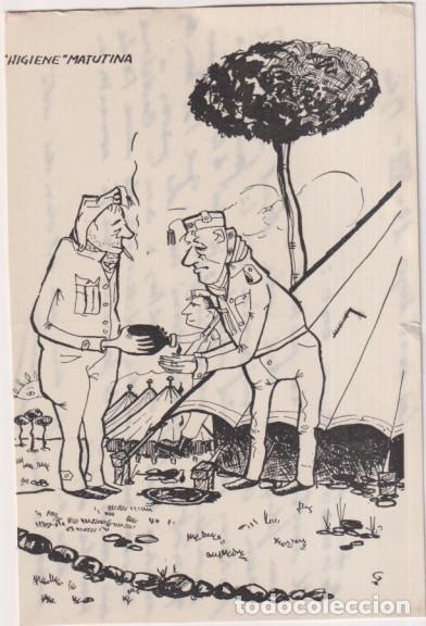 Cartoline: &rdquo;Postal de la &rdquo;&rdquo;mili&rdquo;&rdquo;. Higiene matutina. Fechado en los Castillejos 13-VIII- 1960&rdquo;