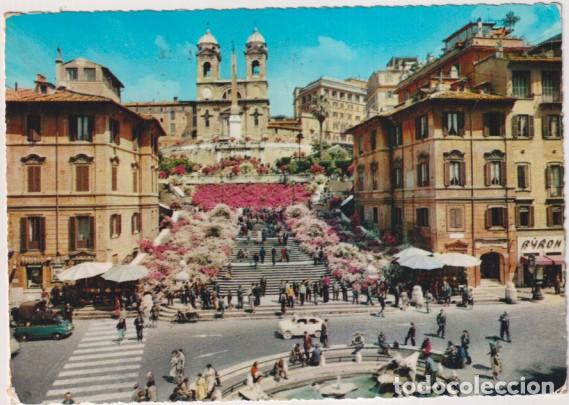 Postkarten: Roma. Plaza de Espa&ntilde;a y Trinita del Monte. Franqueado y fechado el 22-23 Ago. 1967. Destino: Barcelo