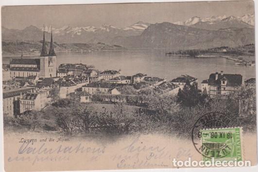 Postales: Suiza:_ Luzerna y Los Alpes. Franqueado y fechado el 18 Sep. 1908
