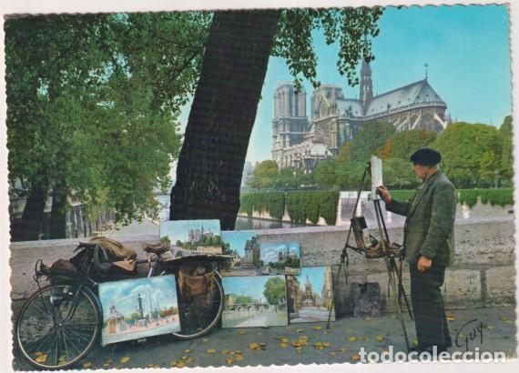 Postales: Paris. Pintor en la orilla izquierda del r&iacute;o, al Fondo Notre Dame. Franqueado y fechado el 20 Sep. 1