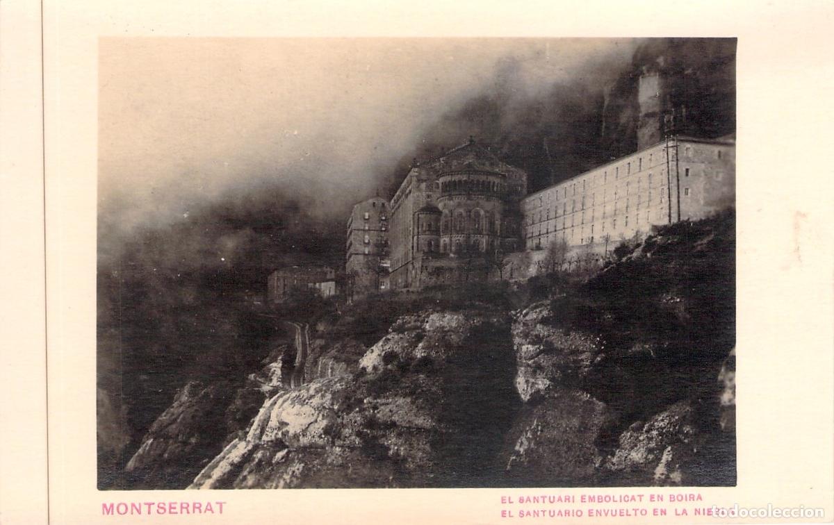 Postales: Postal de Montserrat, El Santuario Envuelto en la Niebla, Barcelona