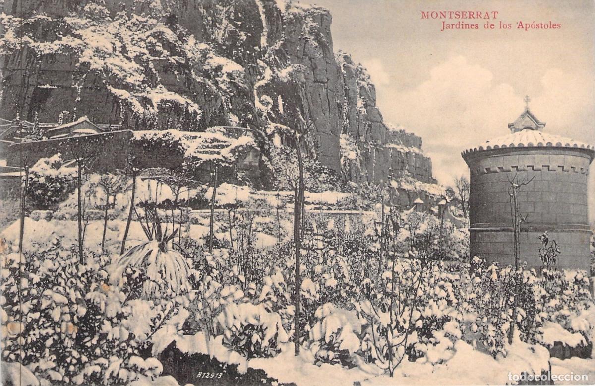 Postales: Postal Montserrat Jardines de los Ap&oacute;stoles Paisaje Nevado Barcelona