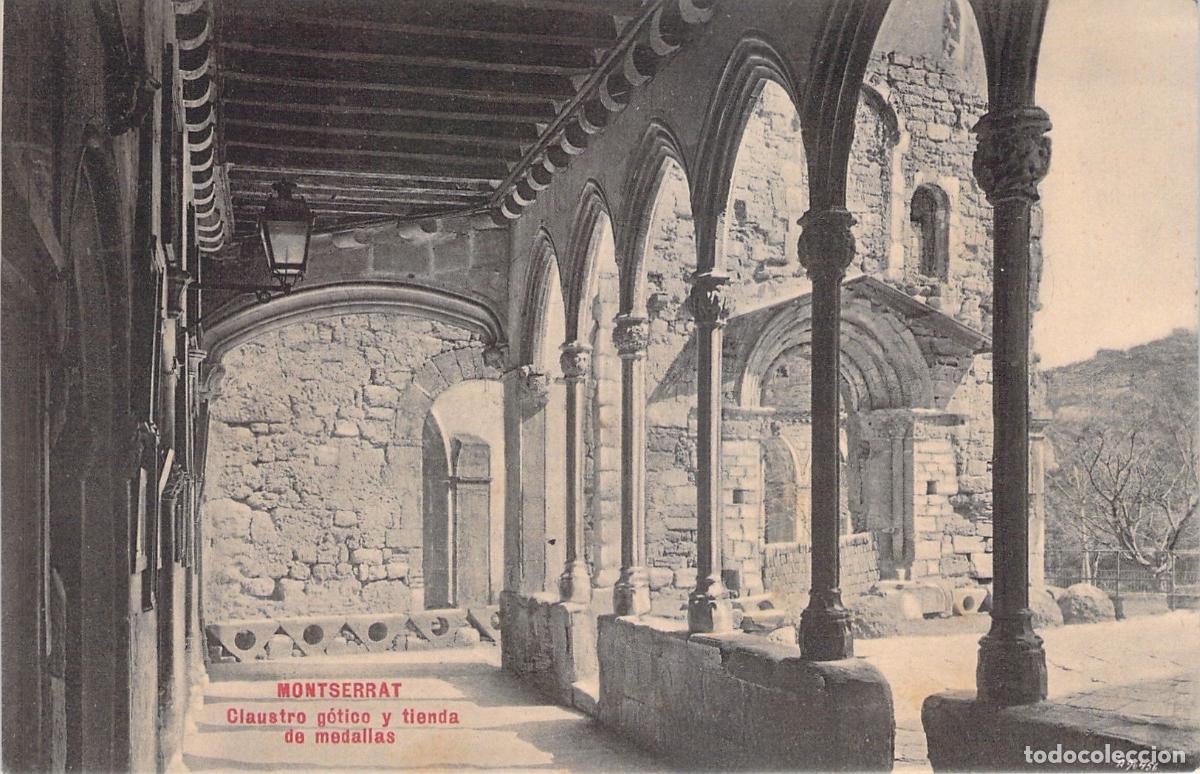 Postales: Postal de Montserrat: Claustro G&oacute;tico y Tienda de Medallas