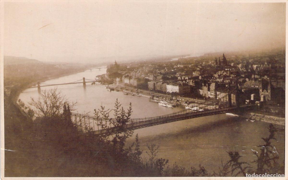 Postales: Postal de Budapest, Vista Panor&aacute;mica del Danubio y Puente Elisabeth