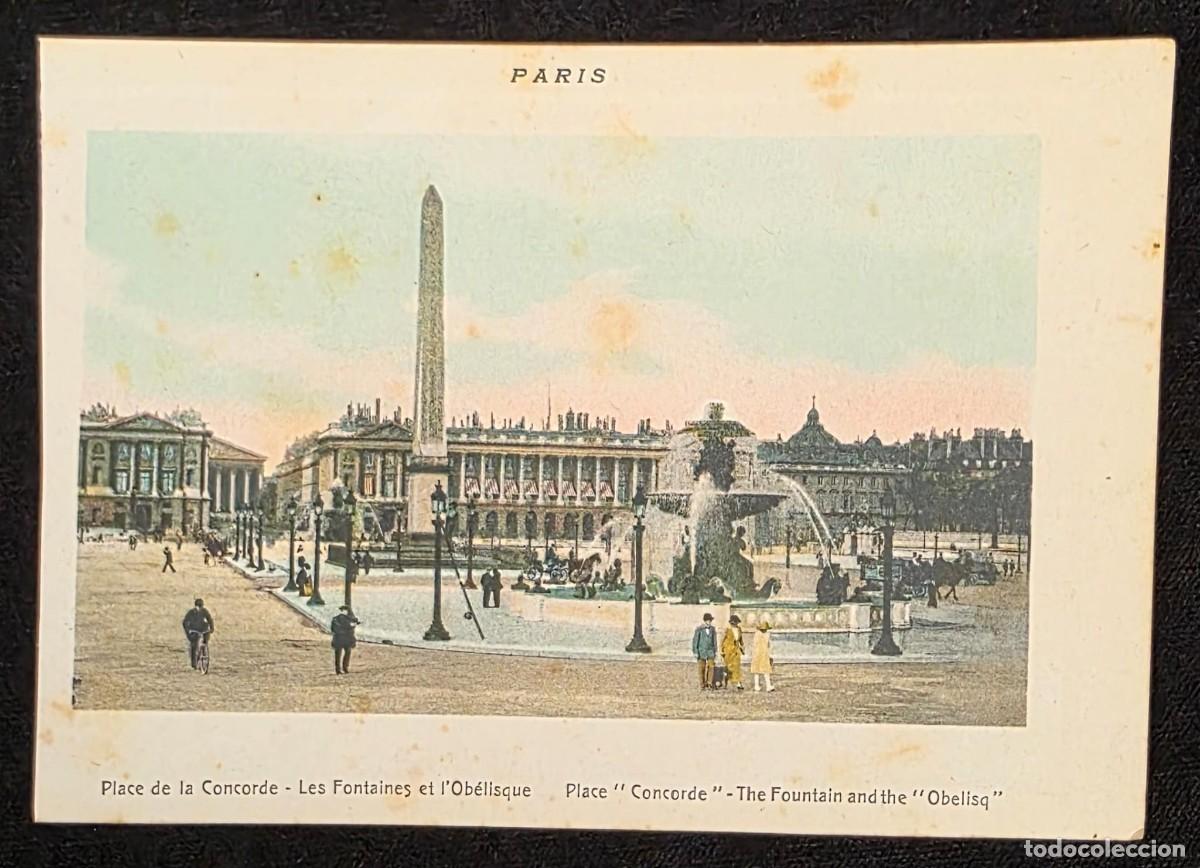 Postales: P.1036 Antigua Postal Colorizada de Par&iacute;s Plaza de la Concordia y Obelisco Vintage