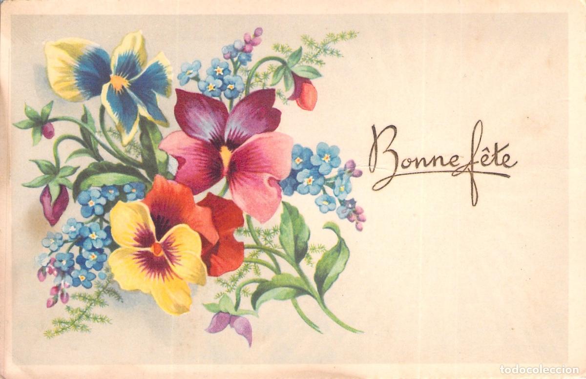 Postales: Postal de Felicitaci&oacute;n con Ramo de Pensamientos y Flores