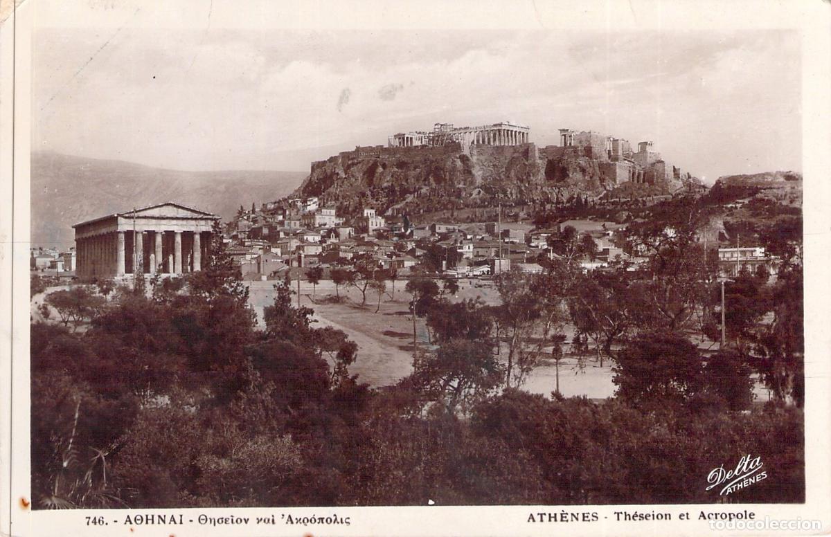 Postales: Postal de Atenas: Vista del Teseion y la Acr&oacute;polis de Grecia