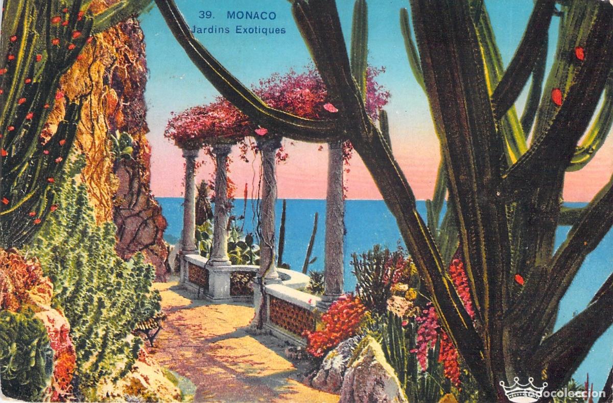 Postales: Postal de los Jardines Ex&oacute;ticos de M&oacute;naco y Vista al Mediterr&aacute;neo