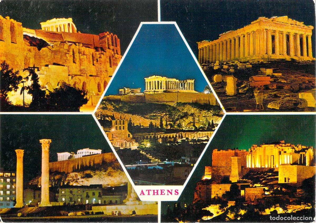 Postales: Postal de Atenas, Grecia: Vistas Nocturnas de la Acr&oacute;polis Iluminada
